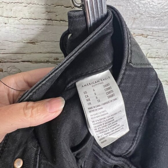 American Eagle Outfitters High Rise Jeggings Black Jeans 6 short distressed - Picture 5 of 9